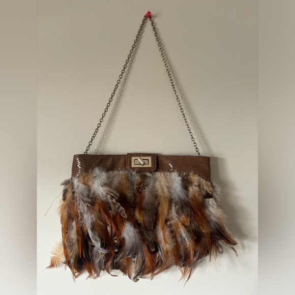 Material Girl By Madonna Boho Feather Clutch - Picture 1 of 3